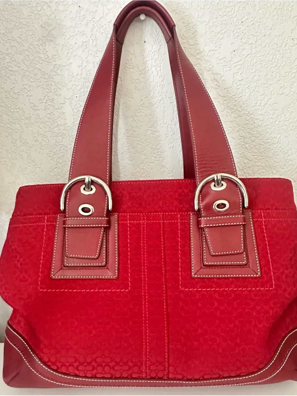 COACH Soho Y2K Cherry Red Signature C Canvas Shoulder Tote Bag Lg Style F10928